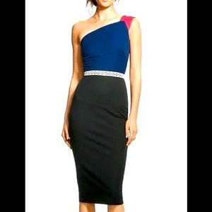 Elegant One Shoulder Blue and Black Dress